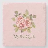   roze rozen, speciaal gepersonaliseerd stenen onderzetter (Voorkant)
