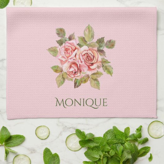 roze rozen, speciaal gepersonaliseerd theedoek (Gevouwen)