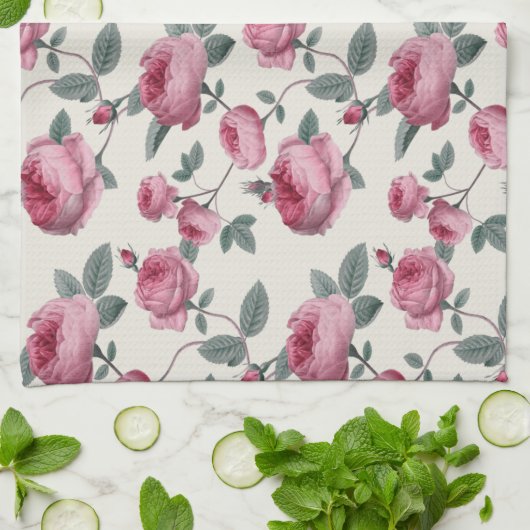 Roze rozen theedoek (Gevouwen)