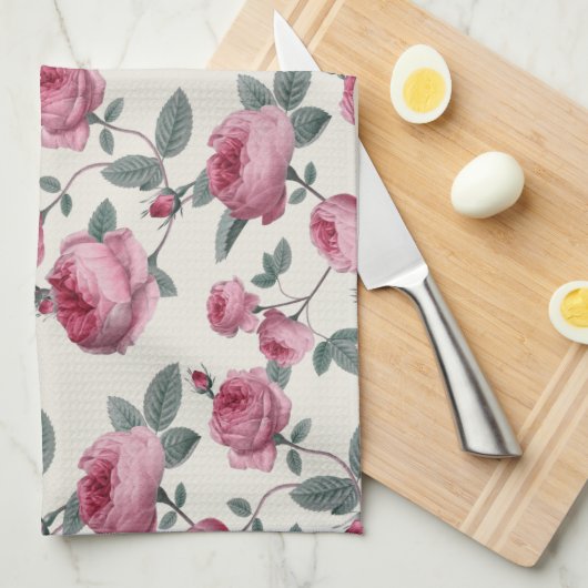 Roze rozen theedoek (Quarter Fold)