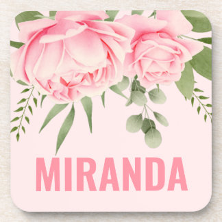 Roze rozen trendy waterverf bloemen bier onderzetter
