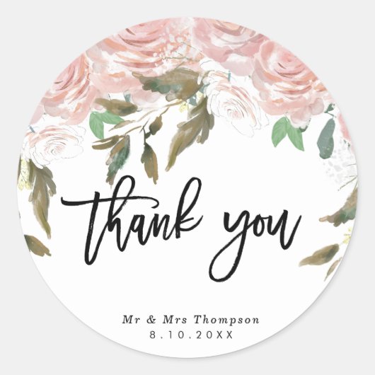 roze rozen trouw sticker bedankt (Voorkant)