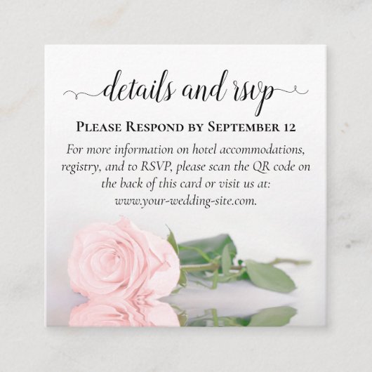 Roze Rozen Trouwdetails & RSVP QR Code Informatiekaartje (Voorkant)