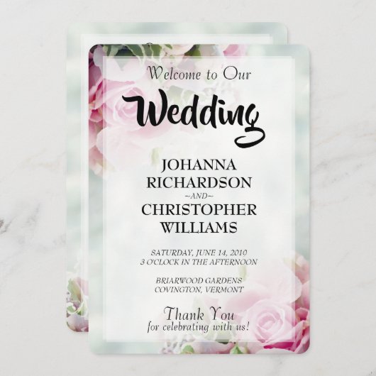 Roze Rozen Trouwprogramma Programma (Voorkant / Achterkant)