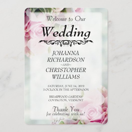 Roze Rozen Trouwprogramma Programma (Voorkant)