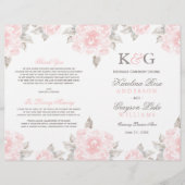 Roze Rozen Trouwprogramma's met Vintage Waterverf (Voorkant)