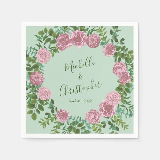 Roze Rozen Tuin Lente Huwelijk Servet (Voorkant)