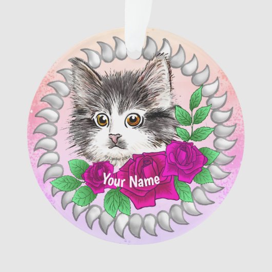 Roze rozen Tuxedo Cat Ornament (voorkant)