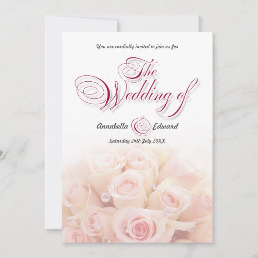 Roze Rozen Tweezijdige bruiloft uitnodiging (Voorkant)