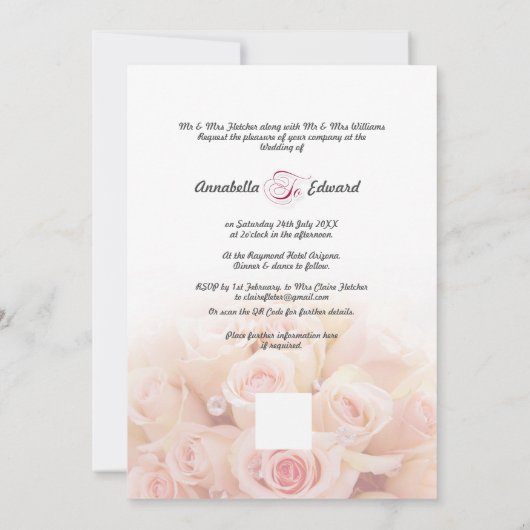 Roze Rozen Tweezijdige bruiloft uitnodiging (Achterkant)