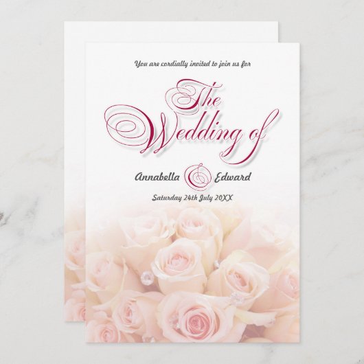 Roze Rozen Tweezijdige bruiloft uitnodiging (Voorkant / Achterkant)