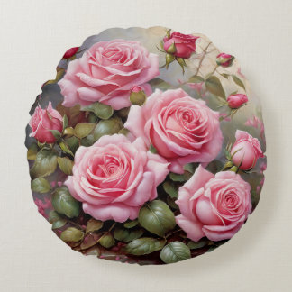 Roze Rozen uit Grootmoeders Tijd Rond Kussen