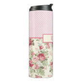 Roze Rozen van Floral en roze en witte pooldots Thermosbeker (Gedraaid links)