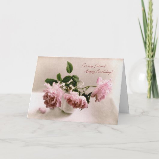  Roze Rozen Verjaardag Kaart voor een vriend (Voorkant)