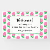 Roze Rozen Verjaardagsbanner Spandoek (Horizontaal)