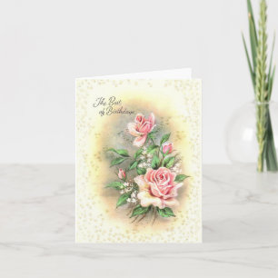 Roze Rozen Verjaardagskaart Vintage Kaart
