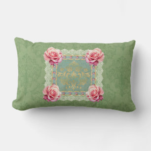 Roze Rozen Vervaagd Damask Design Kussen