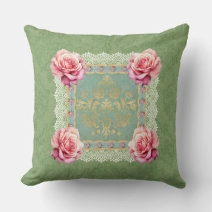 Roze Rozen Vervaagd Damask Design Kussen