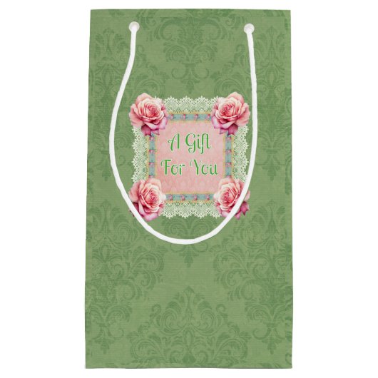 Roze Rozen Vervaagd Damask Gepersonaliseerd Klein Cadeauzakje (Voorkant)