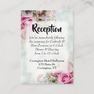 Roze Rozen Vet Schrift Trouwreceptie Informatiekaartje