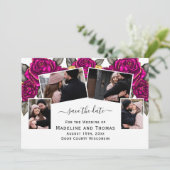 Roze rozen Vier Foto's Opslaan Datum Kaart (Staand voorkant)