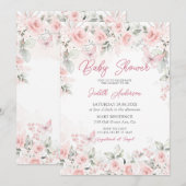 Roze Rozen Vlinder Baby shower Kaart (Voorkant / Achterkant)