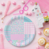 Roze Rozen Vlinders Faux Patchwork Papier Bord (Feest)