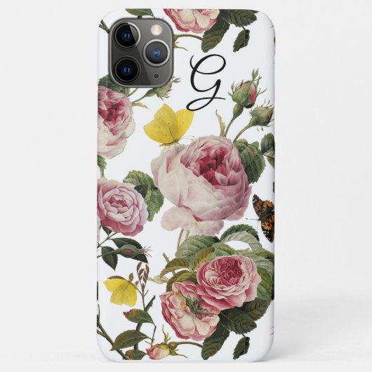 ROZE ROZEN, VLINDERS Wit Bloemen Monogram Case-Mate iPhone Case (Achterkant)