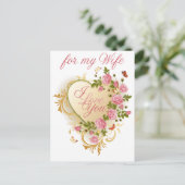 Roze Rozen voor Vrouw Valentijn Briefkaart (Staand voorkant)