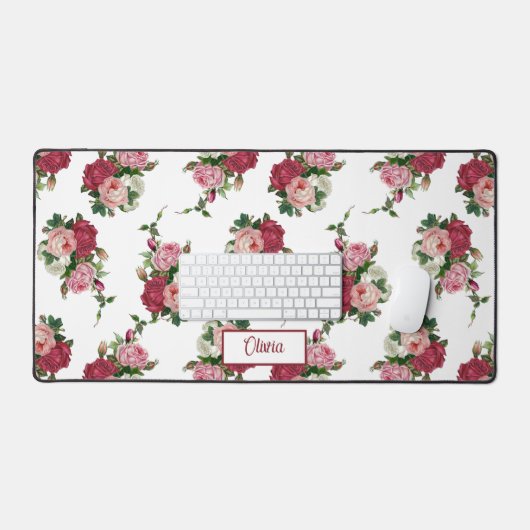 roze rozen w/naam-witte achtergrond bureaumat (Keyboard & Muis)