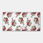 roze rozen w/naam-witte achtergrond bureaumat (Voorkant)