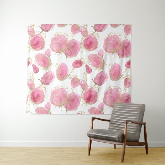 Roze rozen wandkleed (In Situ (horizontaal))