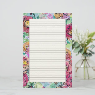 Roze rozen waterverf bloemen brief schrijven  briefpapier