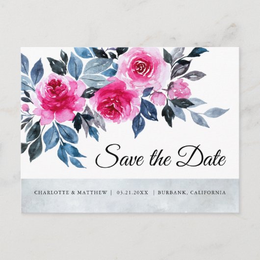 Roze Rozen Waterverf Botanical Save The Date Aankondigingskaart (Voorkant)