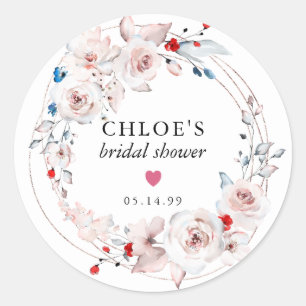Roze rozen waterverf bruidsdouche favorietje ronde sticker