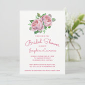 Roze Rozen Waterverf Bruidsdouche Uitnodigingen (Staand voorkant)