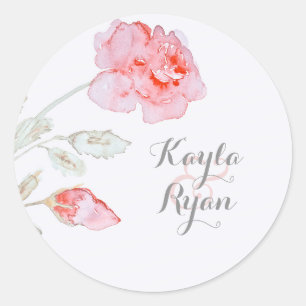 Roze Rozen Waterverf Bruiloft Ronde Sticker