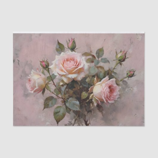 Roze Rozen Waterverf Decoupage Tissuepapier (Voorkant)