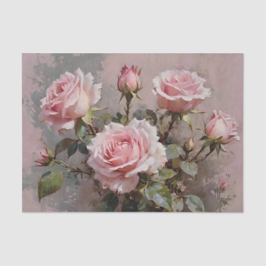 Roze Rozen Waterverf Decoupage Tissuepapier (Voorkant)