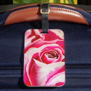 Roze rozen waterverf kunst bagagelabel