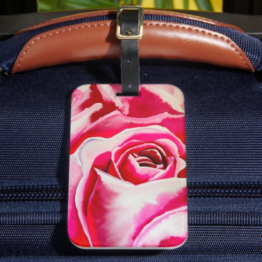 Roze rozen waterverf kunst bagagelabel (Voorkant Insitu 2)