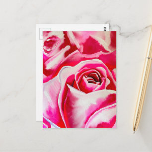 Roze rozen waterverf kunst briefkaart