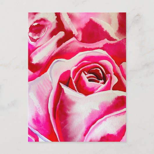 Roze rozen waterverf kunst briefkaart (Voorkant)