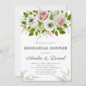 Roze Rozen Waterverf Romantisch Repetitie Diner Kaart (Voorkant)