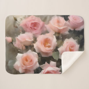  roze rozen waterverf schilderij sherpa deken