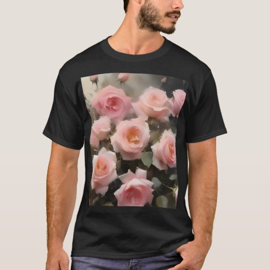 roze rozen waterverf schilderij t-shirt (Voorkant)