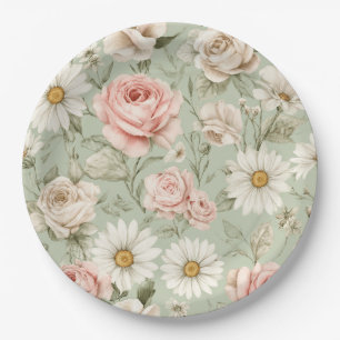 Roze Rozen Witte Madeliefjes Bloemen  Papieren Bordje