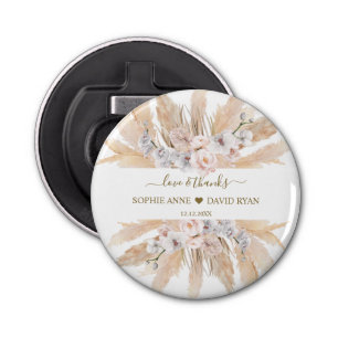 Roze rozen witte orchidee pampas grass Wedding Button Flesopener