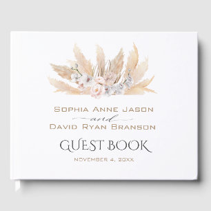 Roze rozen witte orchidee pampas grass Wedding Gastenboek