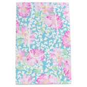 Roze Rozen Witte Vlinders, Blauw Medium Gift Bag Medium Cadeauzakje (Voorkant)